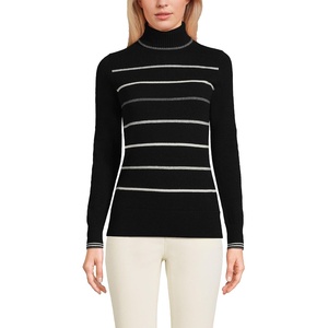image:imageLands End Womens Cashmere Turtleneck SweaterBlack Heritage Stripe