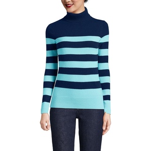 image:imageLands End Womens Cashmere Turtleneck SweaterDeep Sea NavyAqua Stripe