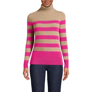 image:imageLands End Womens Cashmere Turtleneck SweaterIntense Rose Vicuna Stripe