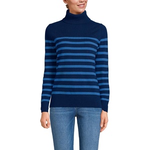 image:imageLands End Womens Cashmere Turtleneck SweaterNavyCobalt Placed Stripe