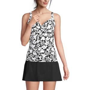 image:imageLands End Womens Chlorine Resistant Wrap Tankini Swimsuit TopBlack Havana Floral