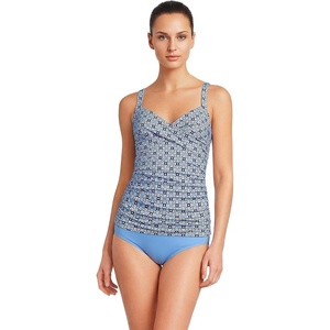 image:imageLands End Womens Chlorine Resistant Wrap Tankini Swimsuit TopLake Blue Geo Floral