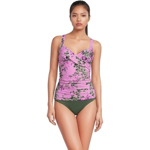 image:imageLands End Womens Chlorine Resistant Wrap Tankini Swimsuit TopPinkWhite Blooms