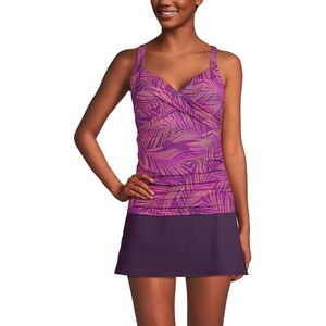 image:imageLands End Womens Chlorine Resistant Wrap Tankini Swimsuit TopViolet Rose Stipple Palm
