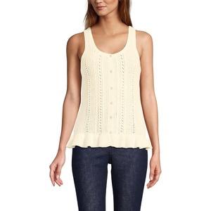 image:imageLands End Womens Cotton Boucle Ruffle Hem Sleeveless SweaterFresh Ivory