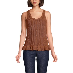 image:imageLands End Womens Cotton Boucle Ruffle Hem Sleeveless SweaterRich Ginger Brown