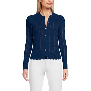image:imageLands End Womens Cotton Pointelle Satin Trim Cardigan SweaterDeep Sea Navy