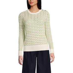 image:imageLands End Womens Cotton Viscose Button Shoulder Modern Crew SweaterPistachioIvory Stitch Stripe