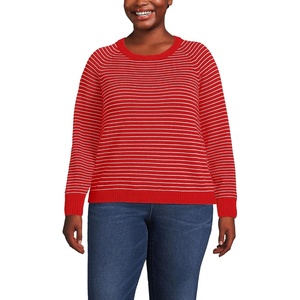 image:imageLands End Womens Drifter Jacquard Raglan Crew Neck SweaterCompass RedIvory Mini Stripe
