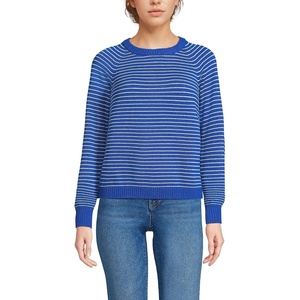 image:imageLands End Womens Drifter Jacquard Raglan Crew Neck SweaterLapisIvory Mini Stripe