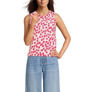 image:imageLands End Womens Fine Gauge Eyelash Printed Sleeveless SweaterLight RoseBerry Rouge Floral
