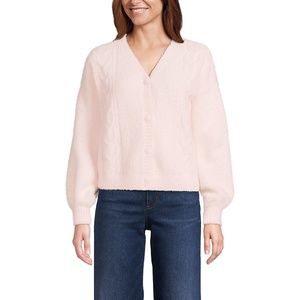 image:imageLands End Womens Fuzzy Eyelash Cable Cardigan SweaterBlush