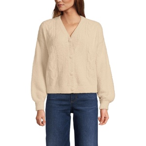 image:imageLands End Womens Fuzzy Eyelash Cable Cardigan SweaterChampagne