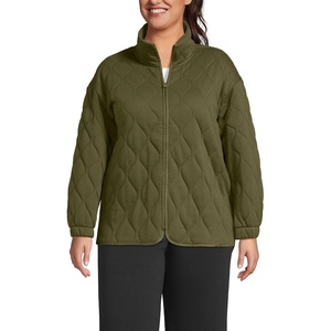 image:imageLands End Womens RainDefense Serious Sweats Quilted Full Zip JacketOlive Drab
