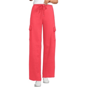 image:imageLands End Womens Serious Sweats High Rise Wide Leg Cargo PantsDeep Coral