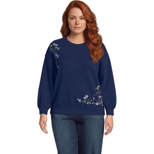 image:imageLands End Womens Serious Sweats Relaxed Long Sleeve Crew Neck SweatshirtNavy Cascading Floral