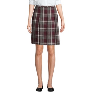 image:imageSchool Uniform Young Womens Plaid Box Pleat Skirt Top of the KneeBurgundyGray Plaid