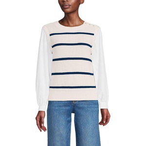image:imageWomens Drifter Shaker Button Shoulder Sweater Vest with Poplin SleevesFresh IvoryNavy Stripe