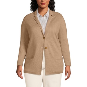 image:imageWomens Fine Gauge Cotton Button Front Blazer SweaterVicuna Heather