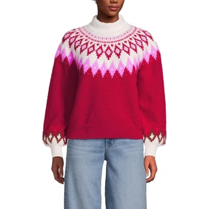 image:imageWomens Fuzzy Turtleneck Lantern Sleeve Jacquard SweaterRich Red Fairisle
