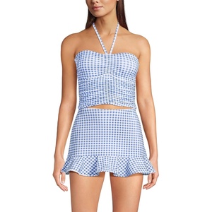 image:imageWomens Ruched Halter Tankini TopSoft Cloud Blue Gingham