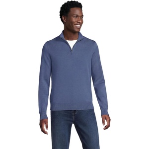 image:imageLands End Mens Long Sleeve Fine Gauge Cotton Quarter Zip SweaterNightfall Blue