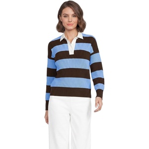 image:imageLands End Womens Cotton Rugby SweaterRich CoffeeBlue Sky Stripe