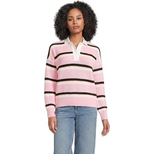 image:imageLands End Womens Cotton Rugby SweaterSea Salt PinkIvory Stripe