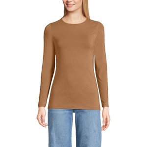 image:imageWomens Plus Size Lightweight Jersey Skimming Long Sleeve Crew Neck TshirtCanyon Camel