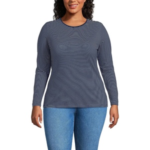 image:imageWomens Plus Size Lightweight Jersey Skimming Long Sleeve Crew Neck TshirtDeep Sea Navy Thin Stripe