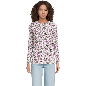 image:imageWomens Plus Size Lightweight Jersey Skimming Long Sleeve Crew Neck TshirtIvoryPink Hydrangea