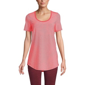 image:imageWomens Short Sleeve Power Performance Scoop Neck Curved Hem Tunic TeeDeep Coral Pinstripe