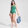 image:imageLands End Womens Chlorine Resistant Soft Cup Tugless Sporty One Piece SwimsuitGreenNavy Geo Floral