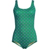 image:imageLands End Womens Chlorine Resistant Soft Cup Tugless Sporty One Piece SwimsuitGreenNavy Geo Floral