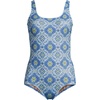 image:imageLands End Womens Chlorine Resistant Soft Cup Tugless Sporty One Piece SwimsuitLake BlueEgret Geo Floral