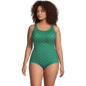 image:imageLands End Womens Chlorine Resistant Soft Cup Tugless Sporty One Piece SwimsuitGreenNavy Geo Floral
