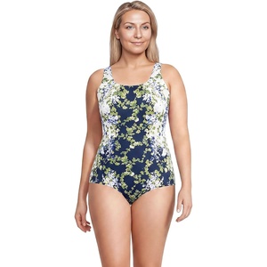 image:imageLands End Womens Chlorine Resistant Soft Cup Tugless Sporty One Piece SwimsuitWhiteNavy Blooms
