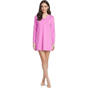image:imageLands End Womens Cotton Jersey Long Sleeve Hooded Swim Coverup DressAster Pink