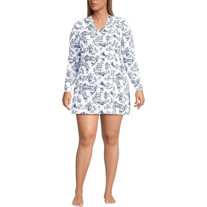 image:imageLands End Womens Cotton Jersey Long Sleeve Hooded Swim Coverup DressWhiteBlue Toile