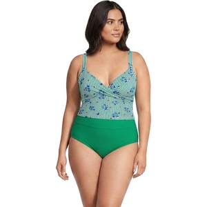 image:imageLands End Womens Wrap Midkini TopFloralVibrant Clover Stripe