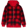 image:imageLands End Kids High Pile Lined Zip HoodieBright Red Buffalo Plaid