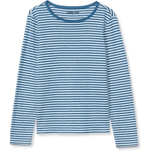 image:imageLands End Girls Long Sleeve Pointelle Knit ShirtDark Navy Stripe