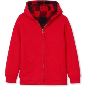 image:imageLands End Kids High Pile Lined Zip HoodieBright Red Buffalo Plaid