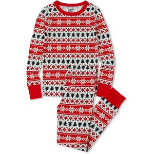 image:imageLands End Kids Pattern Snug Fit Pajama SetIvoryRed Holiday Fairisle