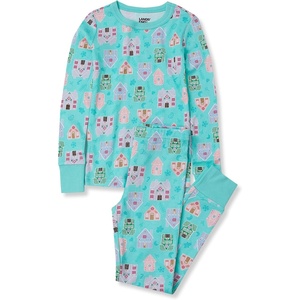 image:imageLands End Kids Pattern Snug Fit Pajama SetPastel GingerbreadAruba Blue