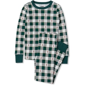 image:imageLands End Kids Pattern Snug Fit Pajama SetRed Holiday TreesPine Plaid