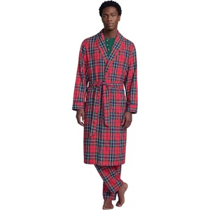 image:imageLands End Mens Flannel Sleepwear RobeCompass RedPine Plaid
