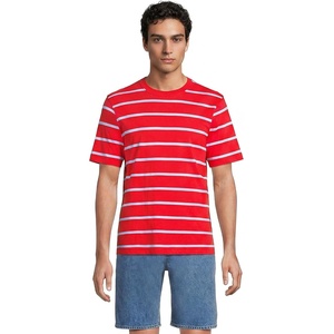 image:imageLands End Mens SuperT Short Sleeve TShirtCompass RedClear Blue Stripe
