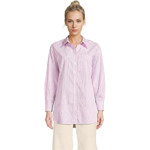 image:imageLands End Womens No Iron Oversized Poplin Extra Long TunicLight Rose Pink Awning Stripe