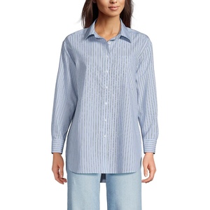 image:imageLands End Womens No Iron Oversized Poplin Extra Long TunicMisty BlueDeep Sea Stripes